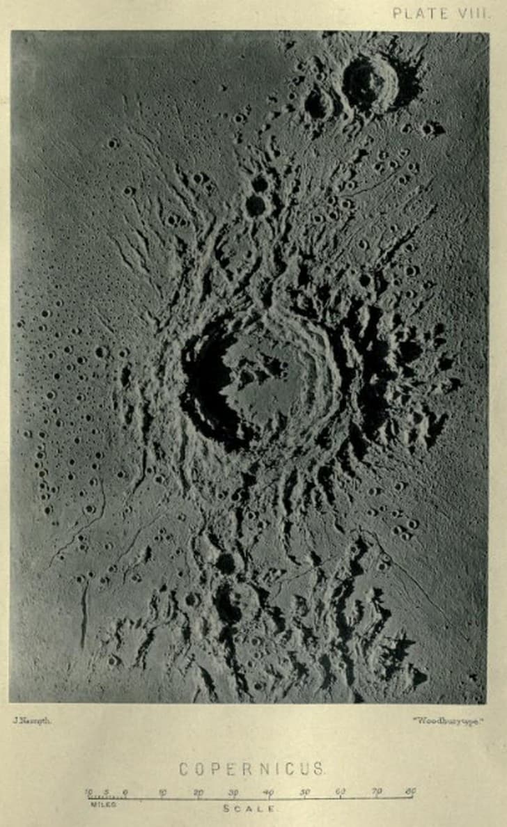The moon considered as a planet, a world, and a satellite Nasmyth, James, 1808 1890 crater copernico