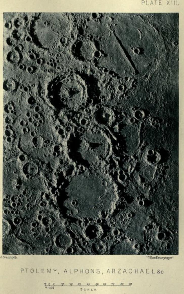 The moon considered as a planet, a world, and a satellite Nasmyth, James, 1808 1890 crater tolomeo