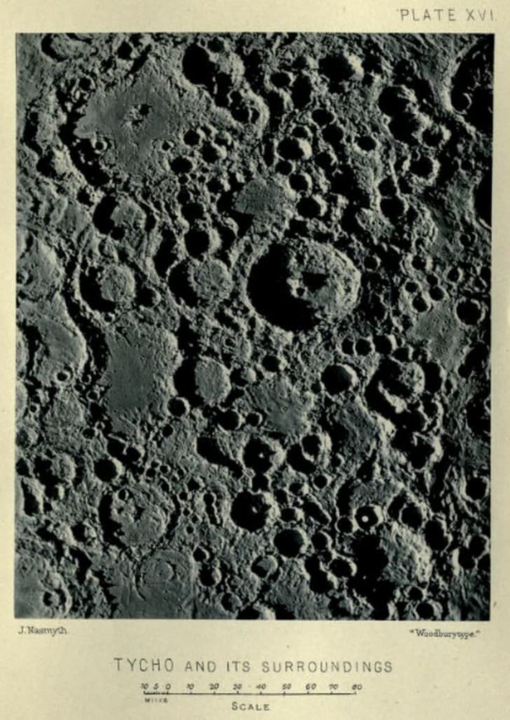 The moon considered as a planet, a world, and a satellite Nasmyth, James, 1808 1890 crater tycho