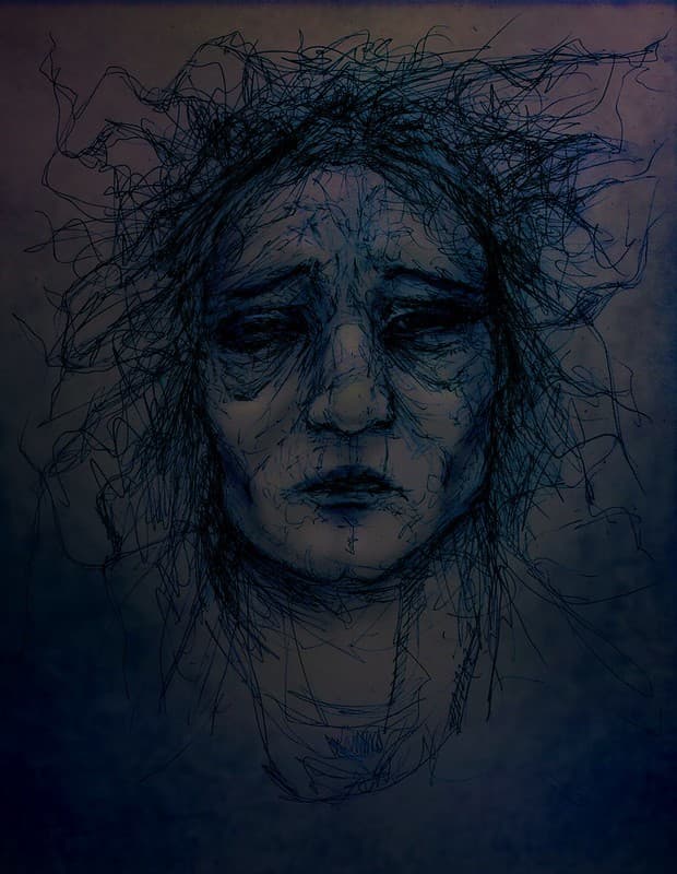 dibujo rostros de mujer deprimida