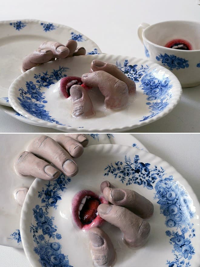 escultura cerámica con manos bocas y dedos (12)