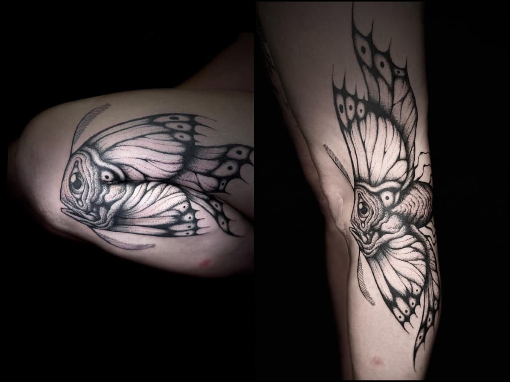 Tatuajes pop up pez abisal a mariposa