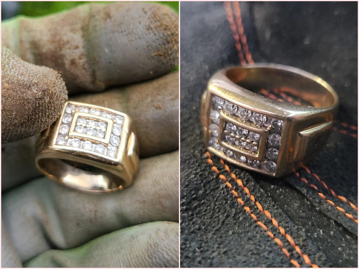 anillo con diamantes incristados detector de metales